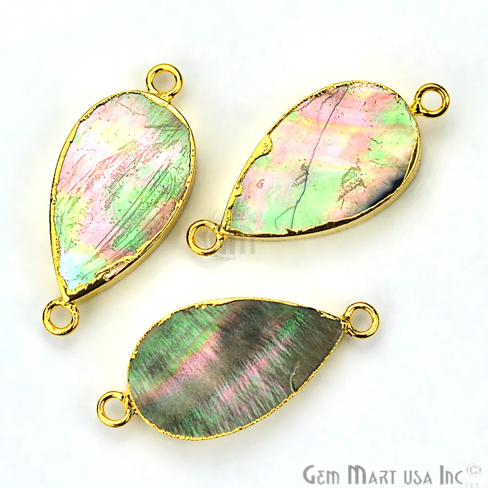 Abalone 13x22mm Pears Shape Gold Electroplated Double Bail Gemstone Connector