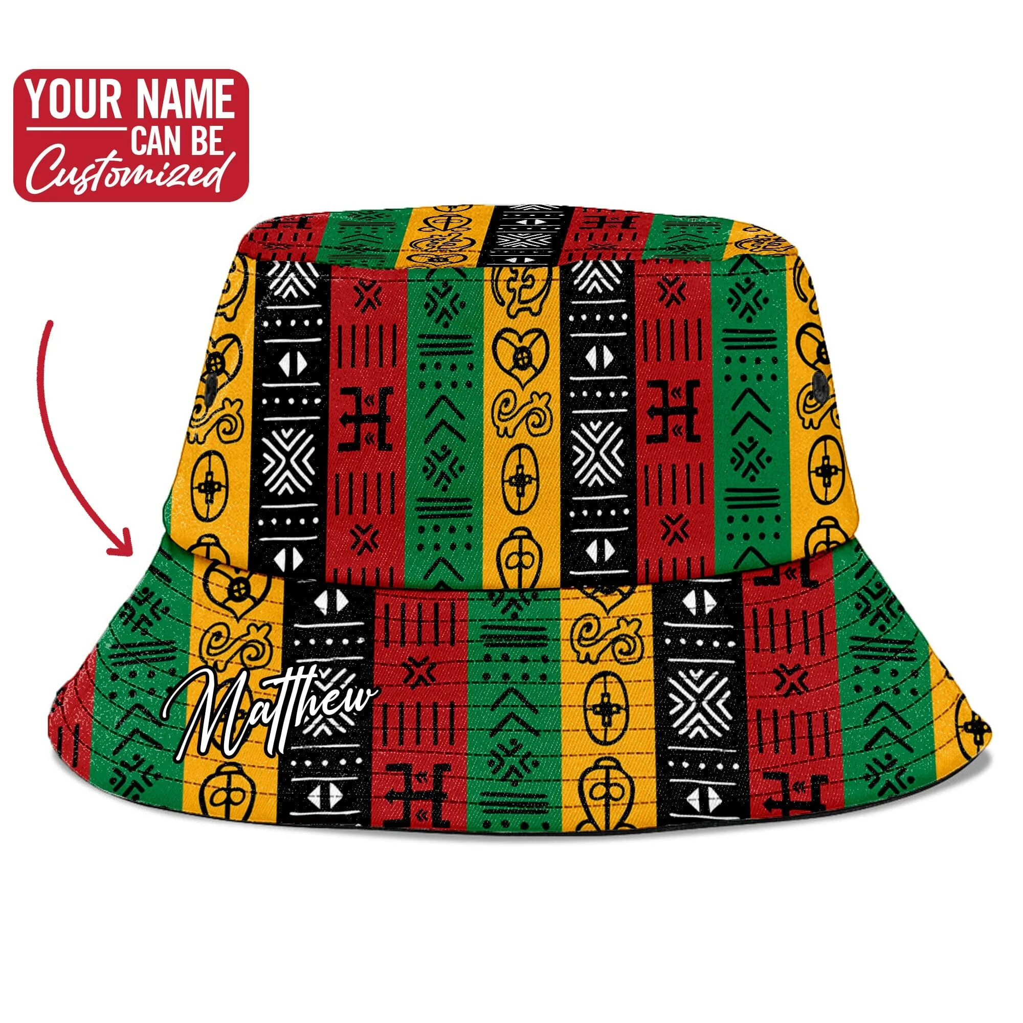 African Symbols In Pan-African Colors Bucket Hat