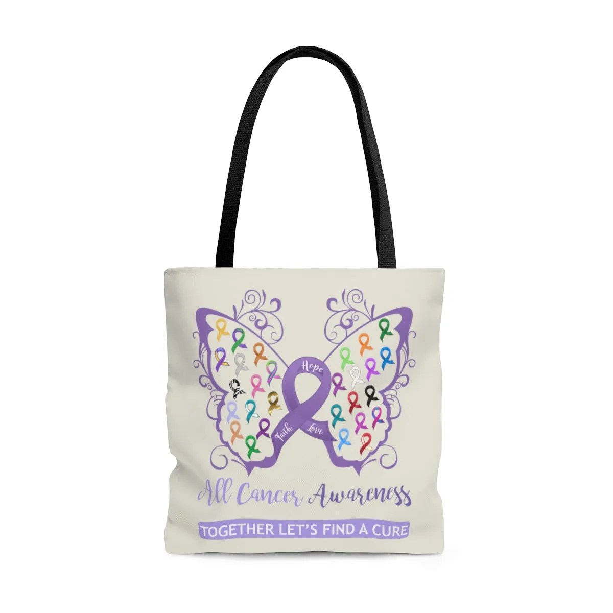 All Cancer Awareness Filigree Butterfly Large "Natural" Tote Bag (Dual Sided Design)