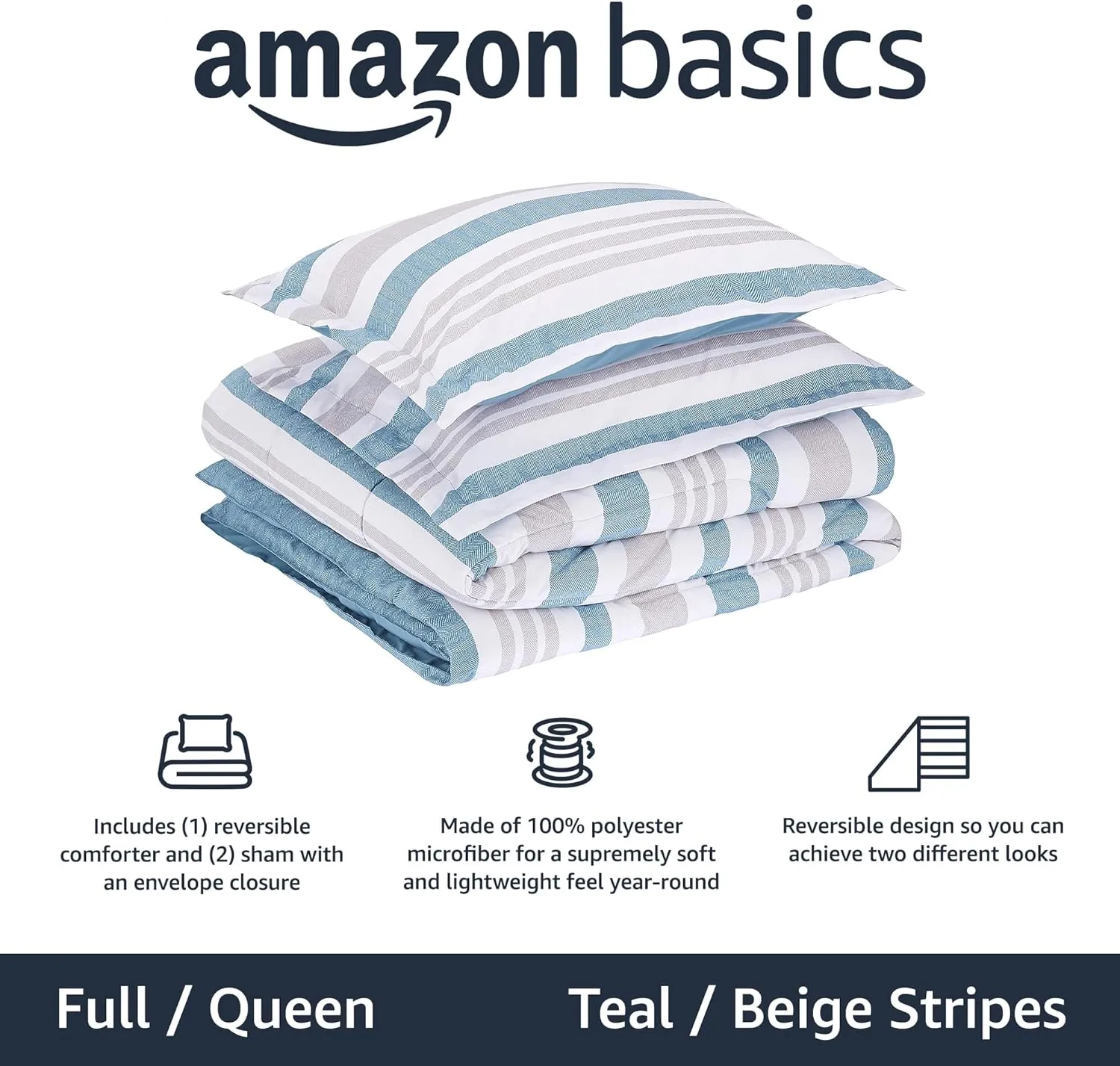 AmazonBasics 7-Piece Ultra-Soft Light-Weight Reversible Microfiber Comforter Bed-in-A-Bag