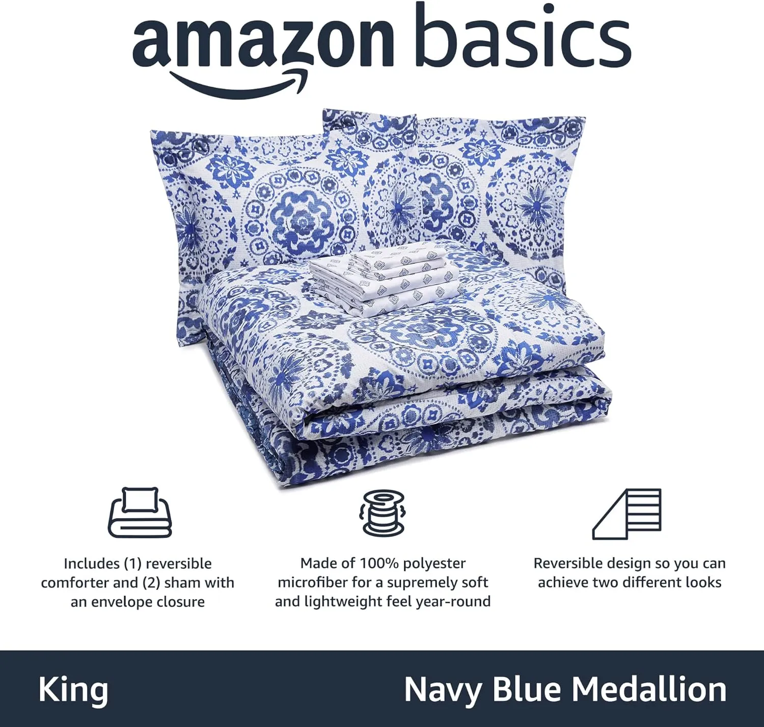 AmazonBasics 7-Piece Ultra-Soft Light-Weight Reversible Microfiber Comforter Bed-in-A-Bag