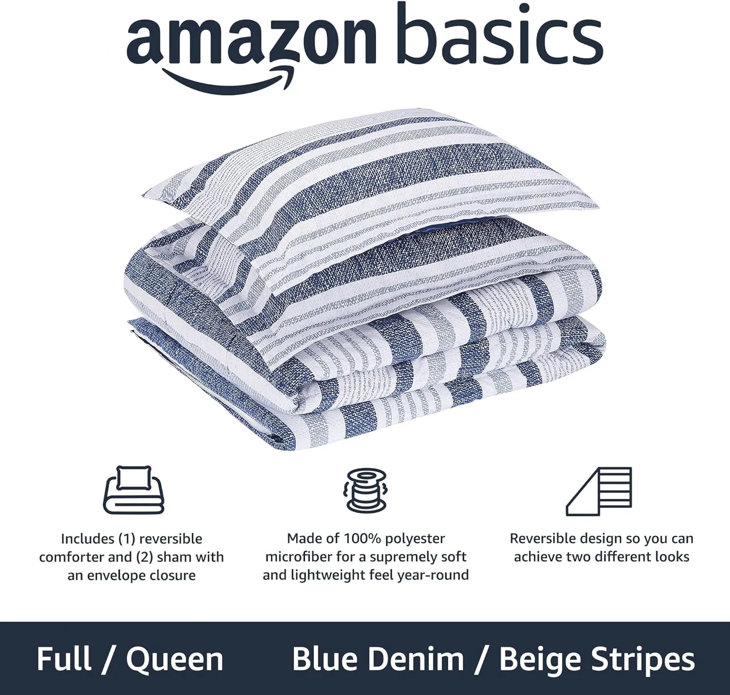 AmazonBasics 7-Piece Ultra-Soft Light-Weight Reversible Microfiber Comforter Bed-in-A-Bag