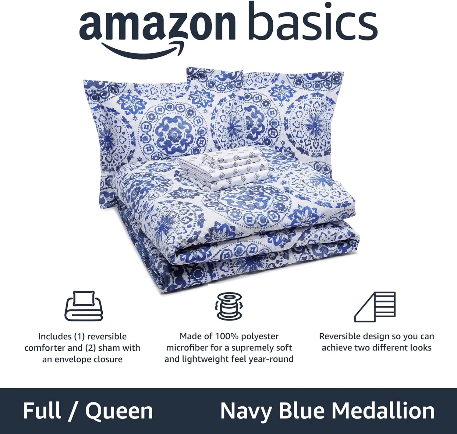 AmazonBasics 7-Piece Ultra-Soft Light-Weight Reversible Microfiber Comforter Bed-in-A-Bag