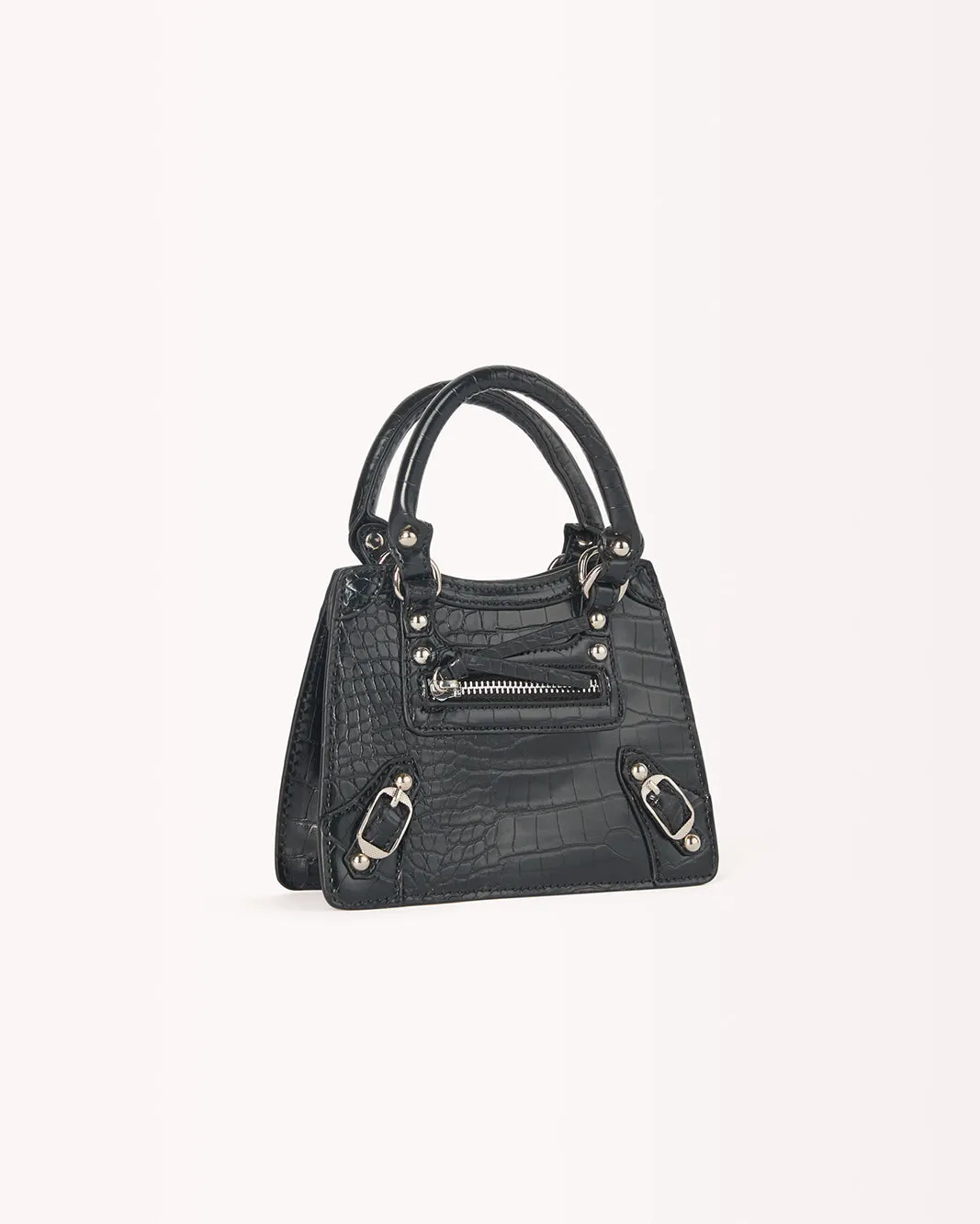 AMBER HANDLE BAG - BLACK CROC