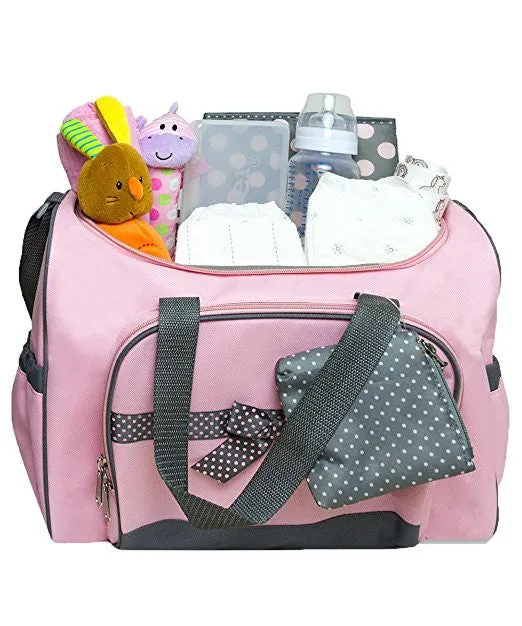 Baby Essentials Dotty Bow 4-Piece Diaper Bag Set - pink, one size