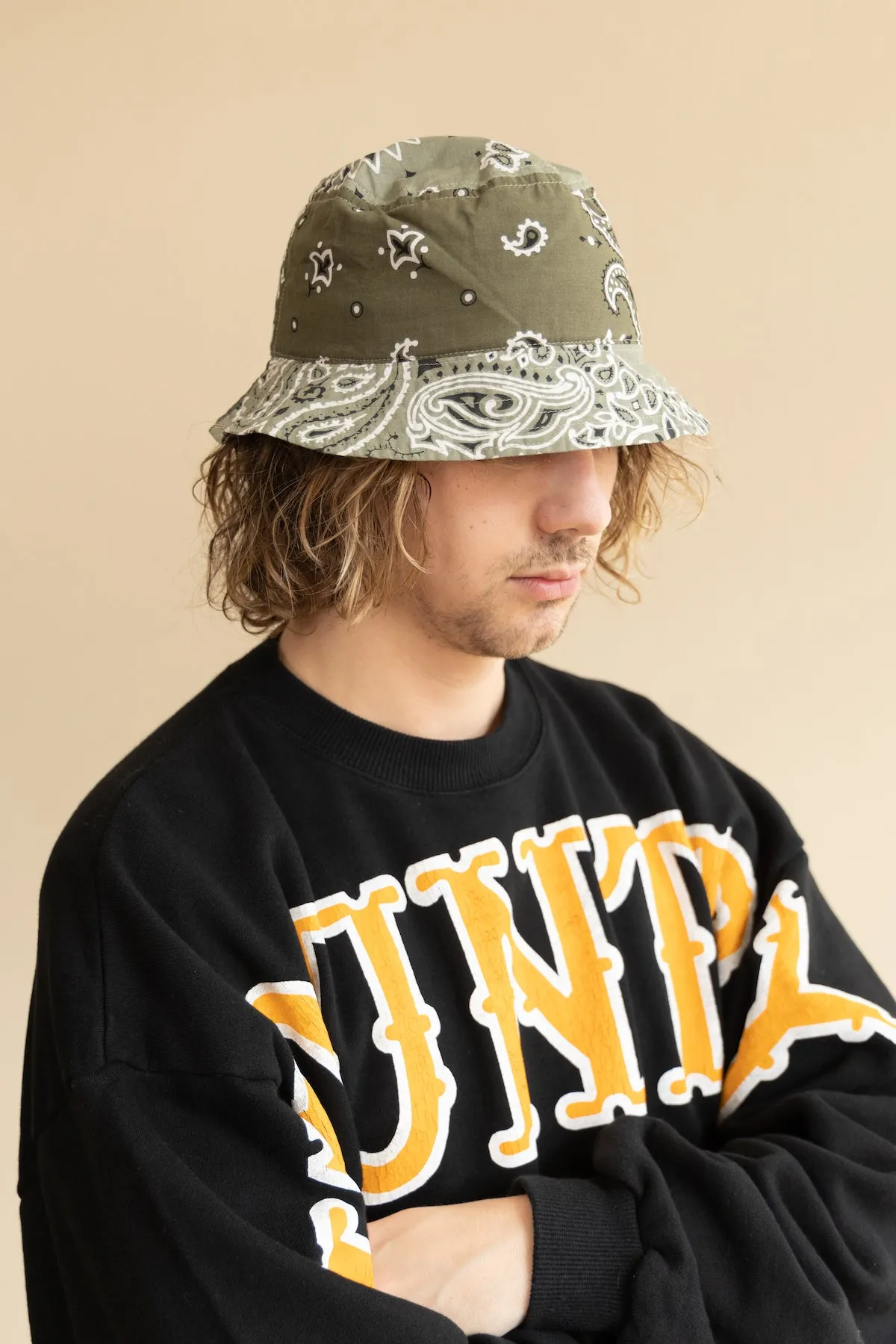 Bandana Patchwork BUCKET Hat (Short Brim) - Khaki