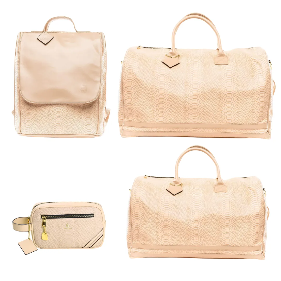 Beige Apollo 1 Faux Snakeskin Travel Set