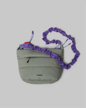 Moss Puffer Besace with Bungee Strap in Electric Purple Tech Sateen