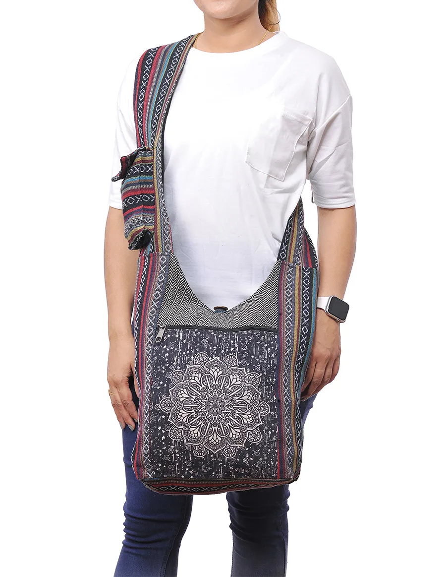 Black Mandala Printed Hobo Bag