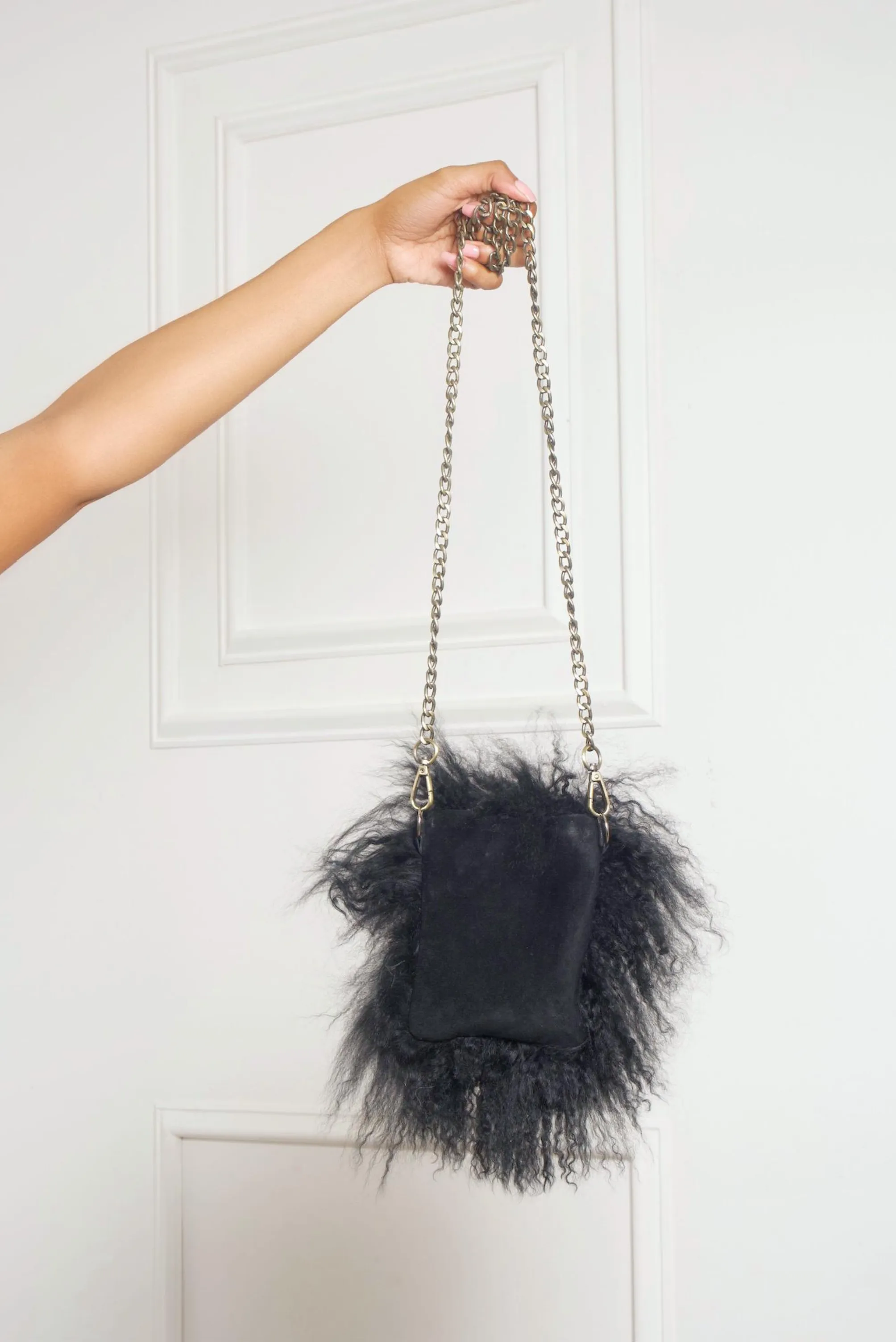 Black small Genuine Mongolian Fur Chain purse