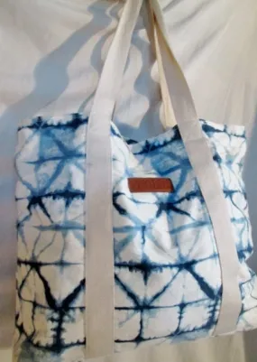 BOND EYE AUSTRALIA BATIK Shopper Tote Shoulder Book Bag Carryall WHITE BLUE Vegan