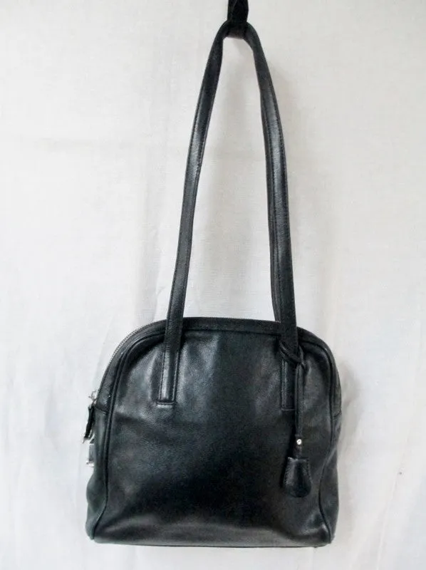 CALVIN KLEIN ITALY Leather Shoulder Bag Tote Handbag Satchel Bowler BLACK M