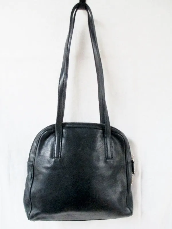 CALVIN KLEIN ITALY Leather Shoulder Bag Tote Handbag Satchel Bowler BLACK M