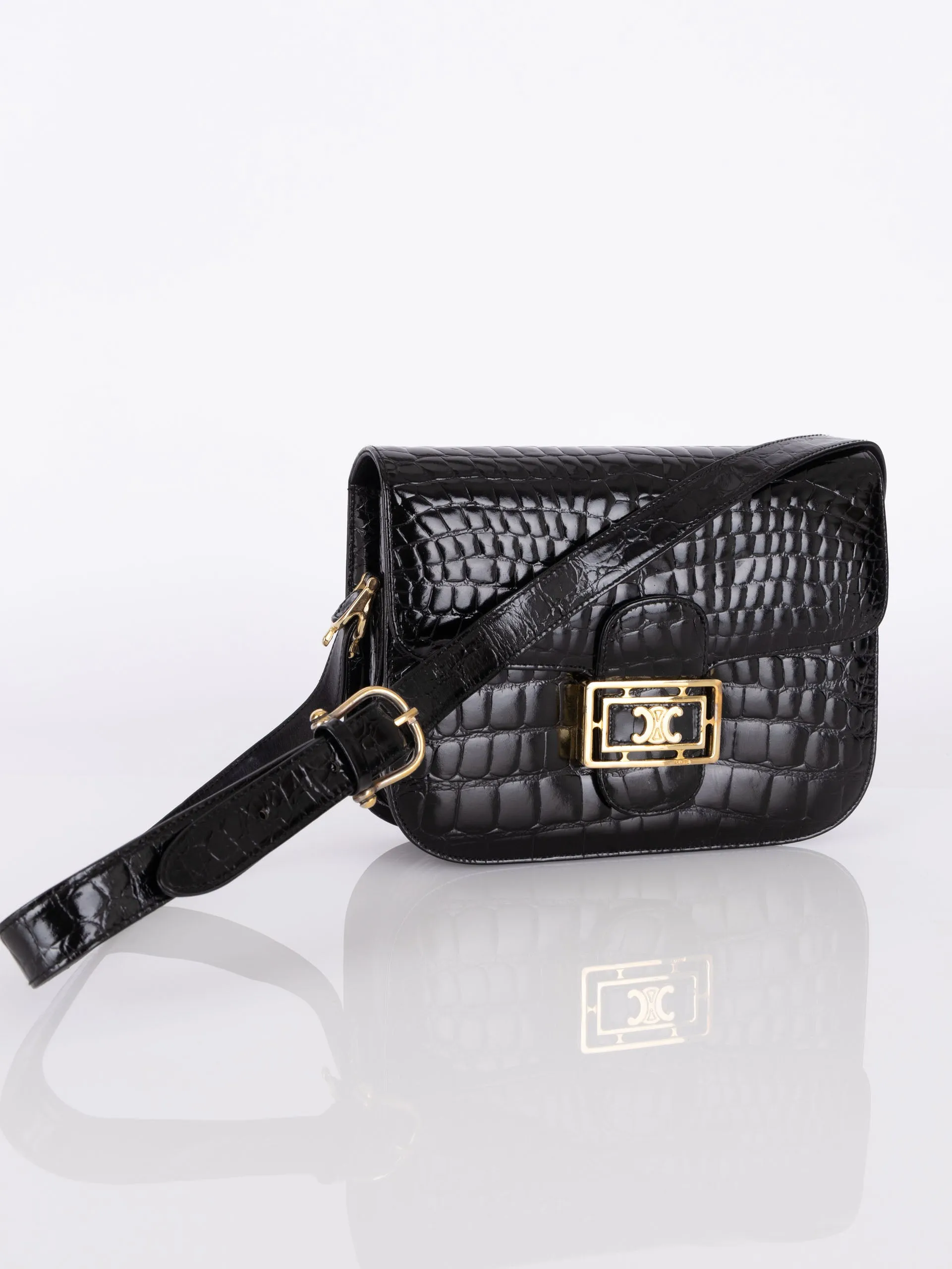 Celine Croc Embossed Triomphe Shoulder Bag