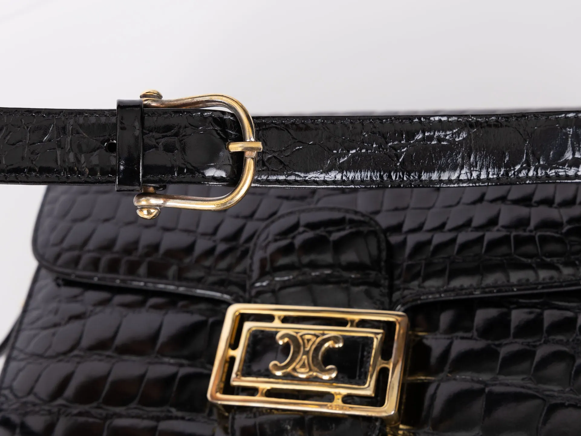 Celine Croc Embossed Triomphe Shoulder Bag