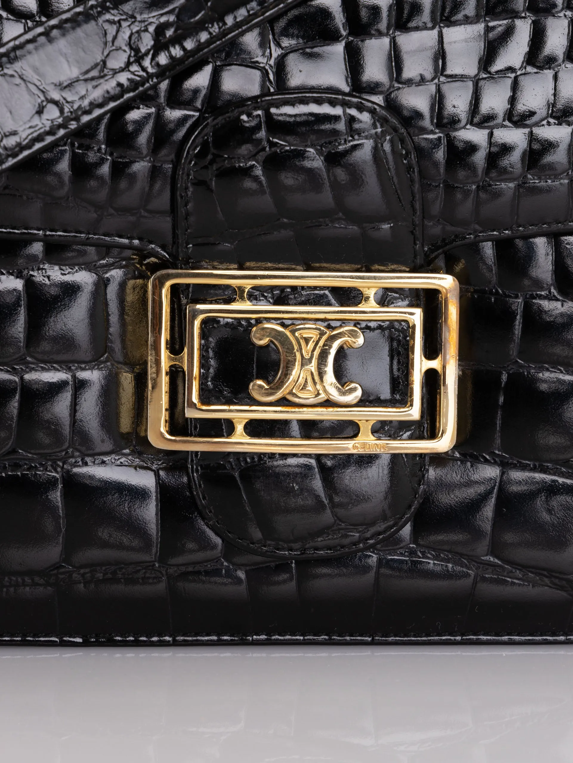 Celine Croc Embossed Triomphe Shoulder Bag