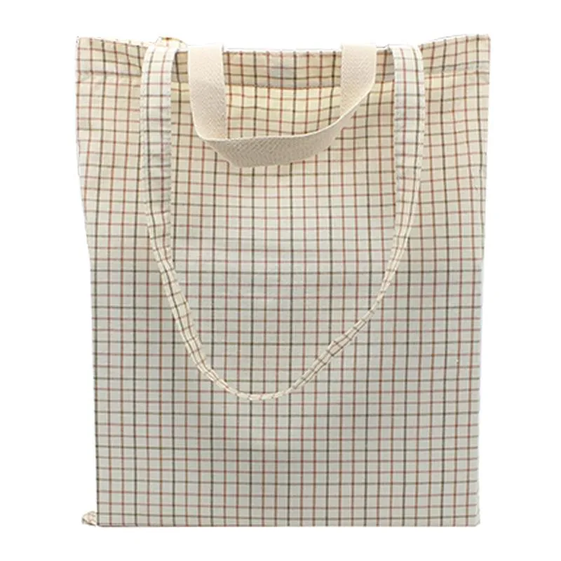 Checkered Cotton Tote Bag With Carrying Handles And Carrying Straps