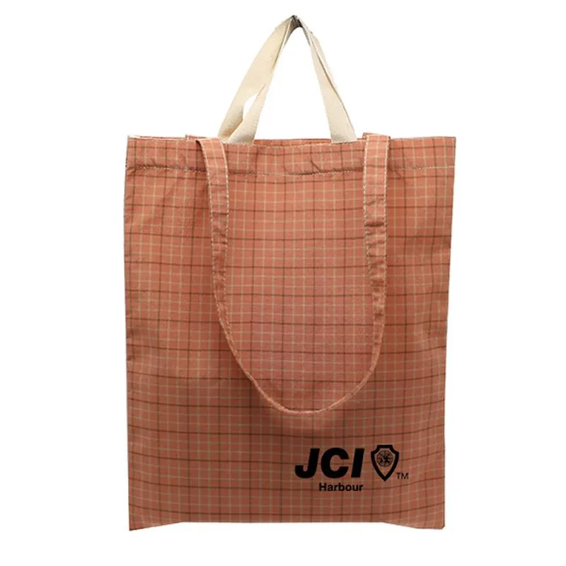 Checkered Cotton Tote Bag With Carrying Handles And Carrying Straps