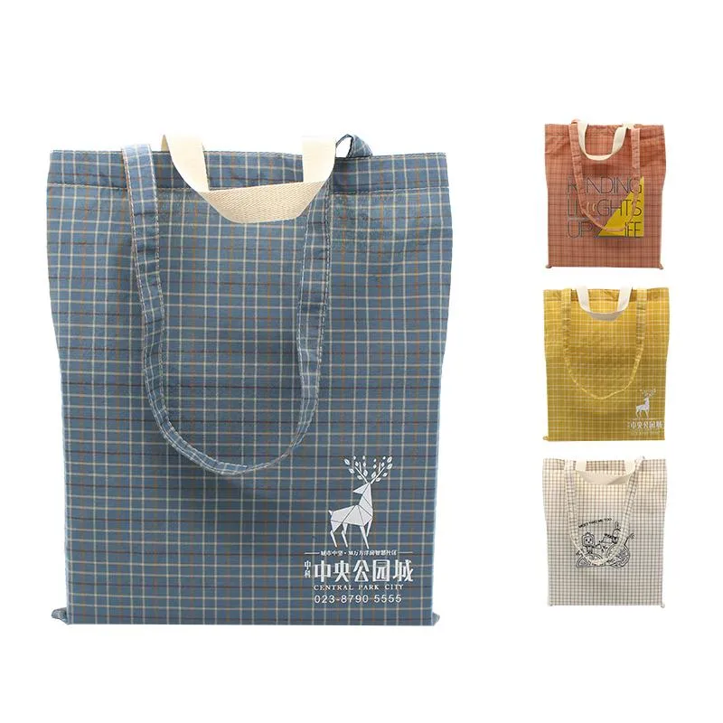 Checkered Cotton Tote Bag With Carrying Handles And Carrying Straps