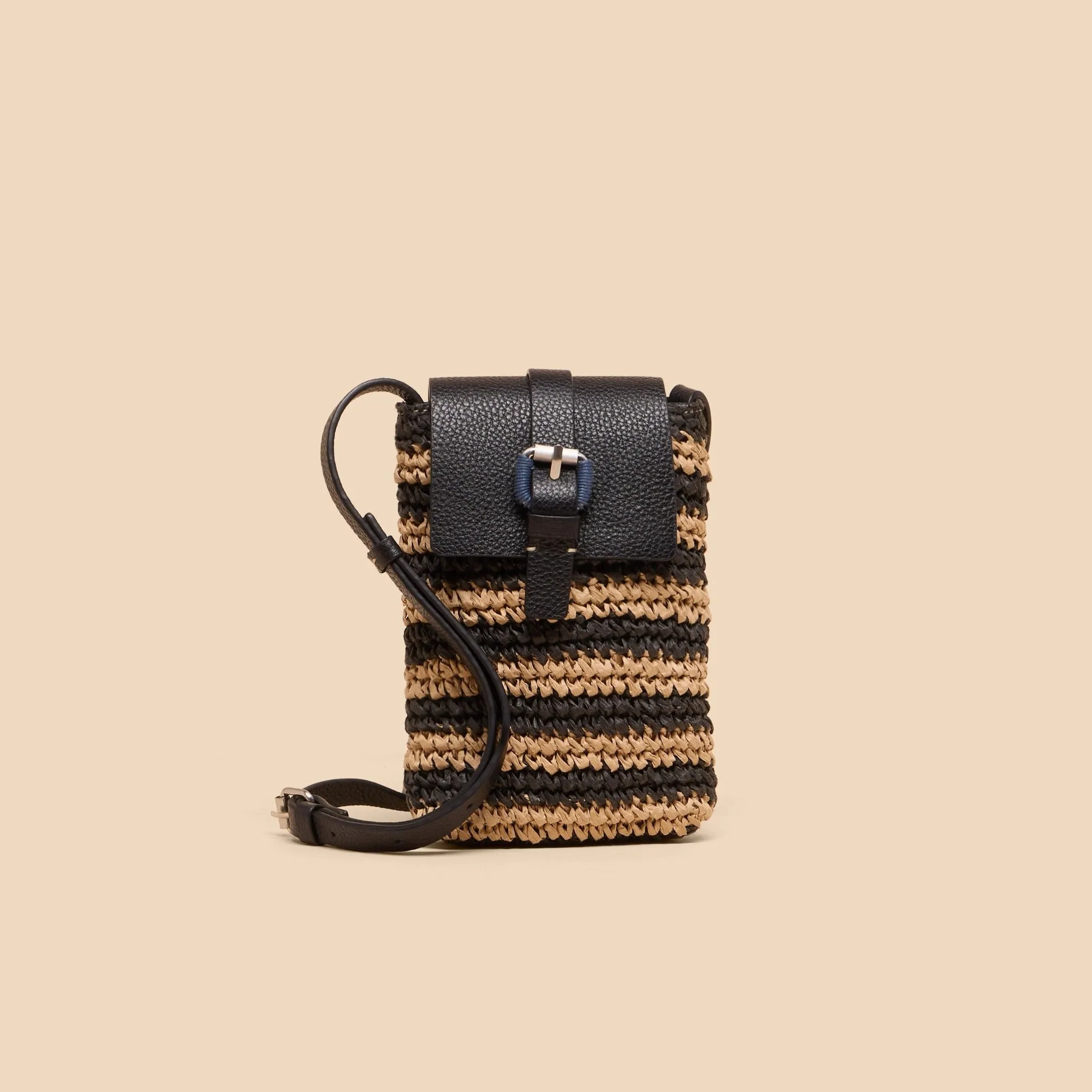 Clara Buckle Raffia Phone Bag - Black Multi