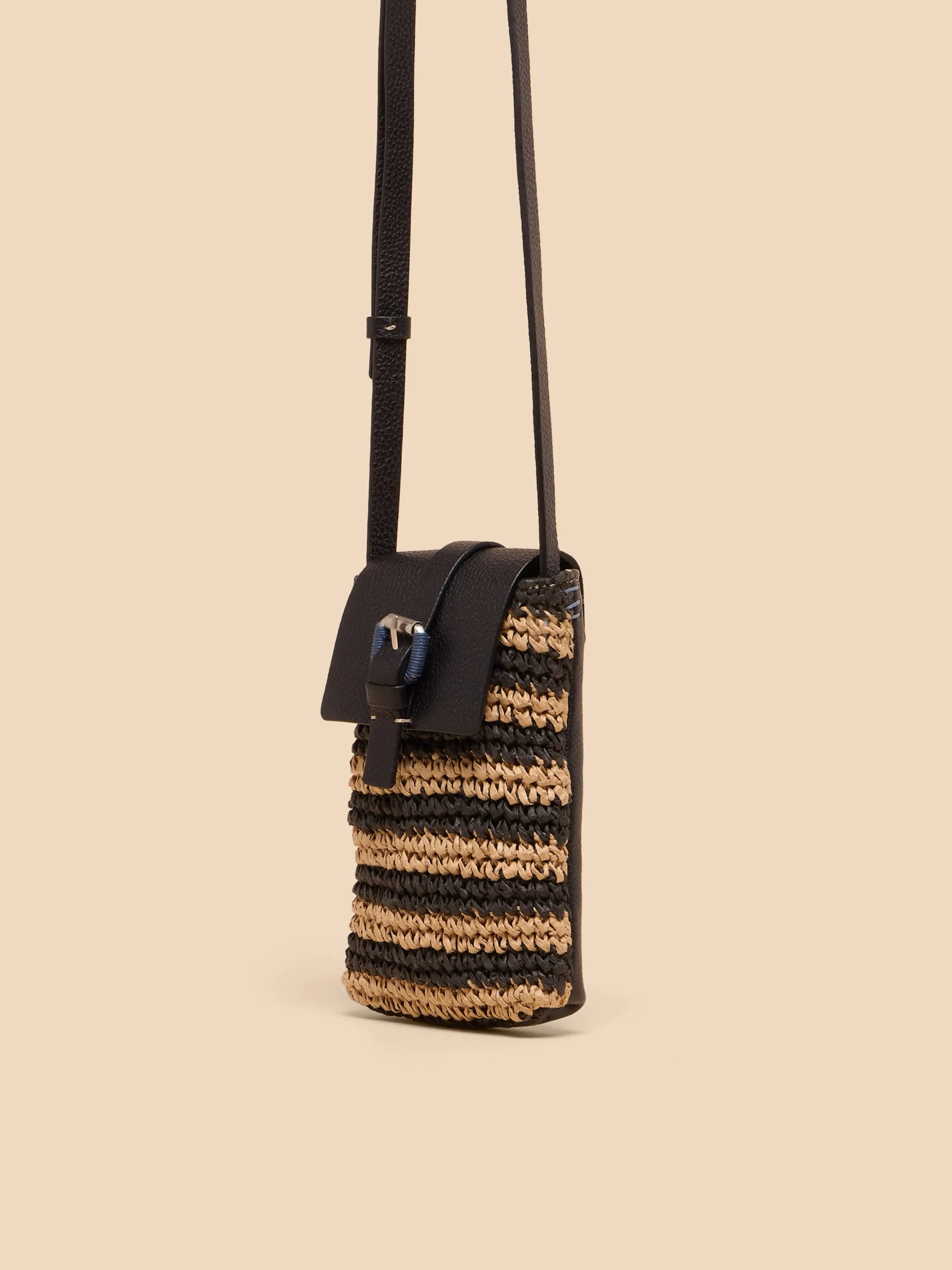 Clara Buckle Raffia Phone Bag - Black Multi