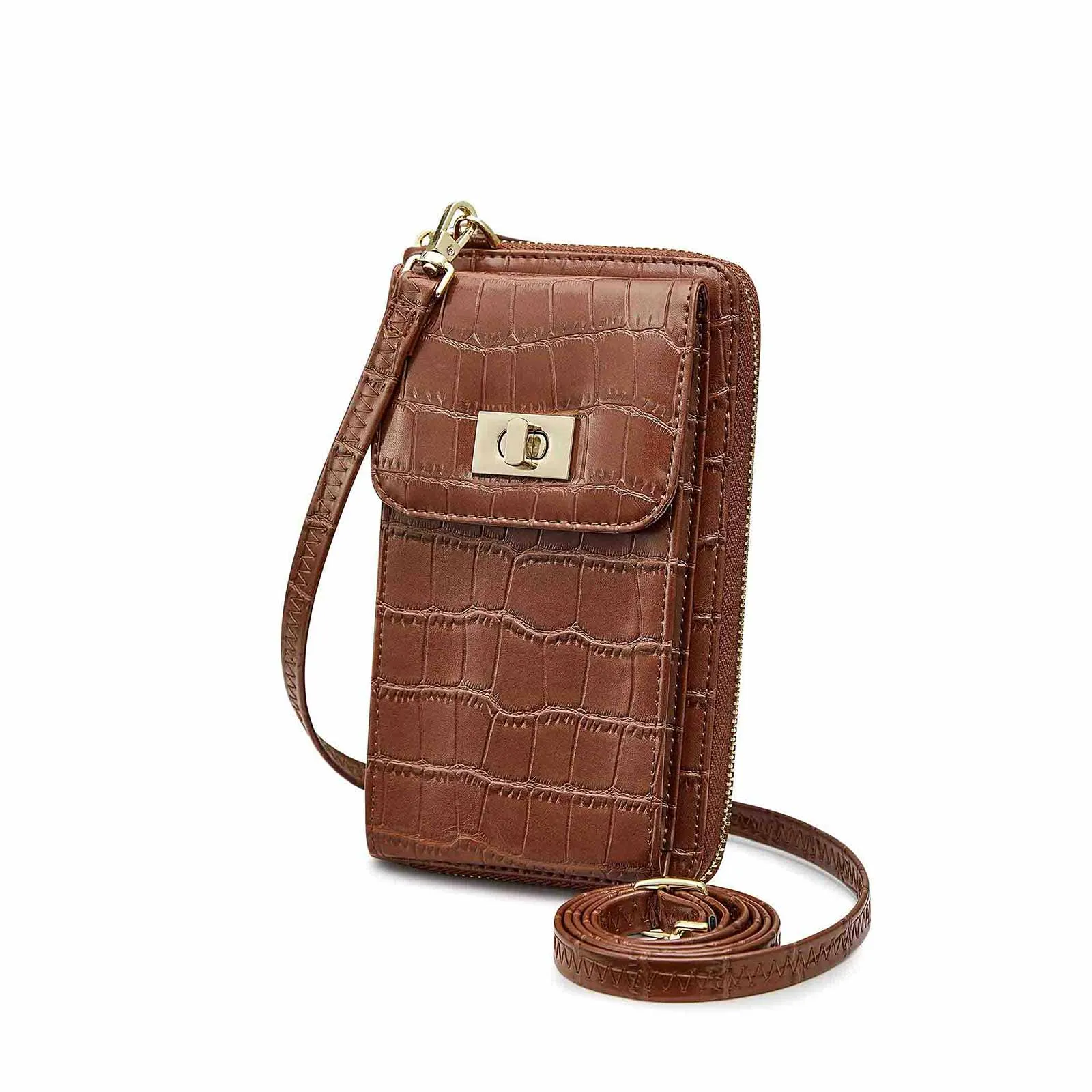 Crocodile Pattern RFID Blocking Cell Phone Purse