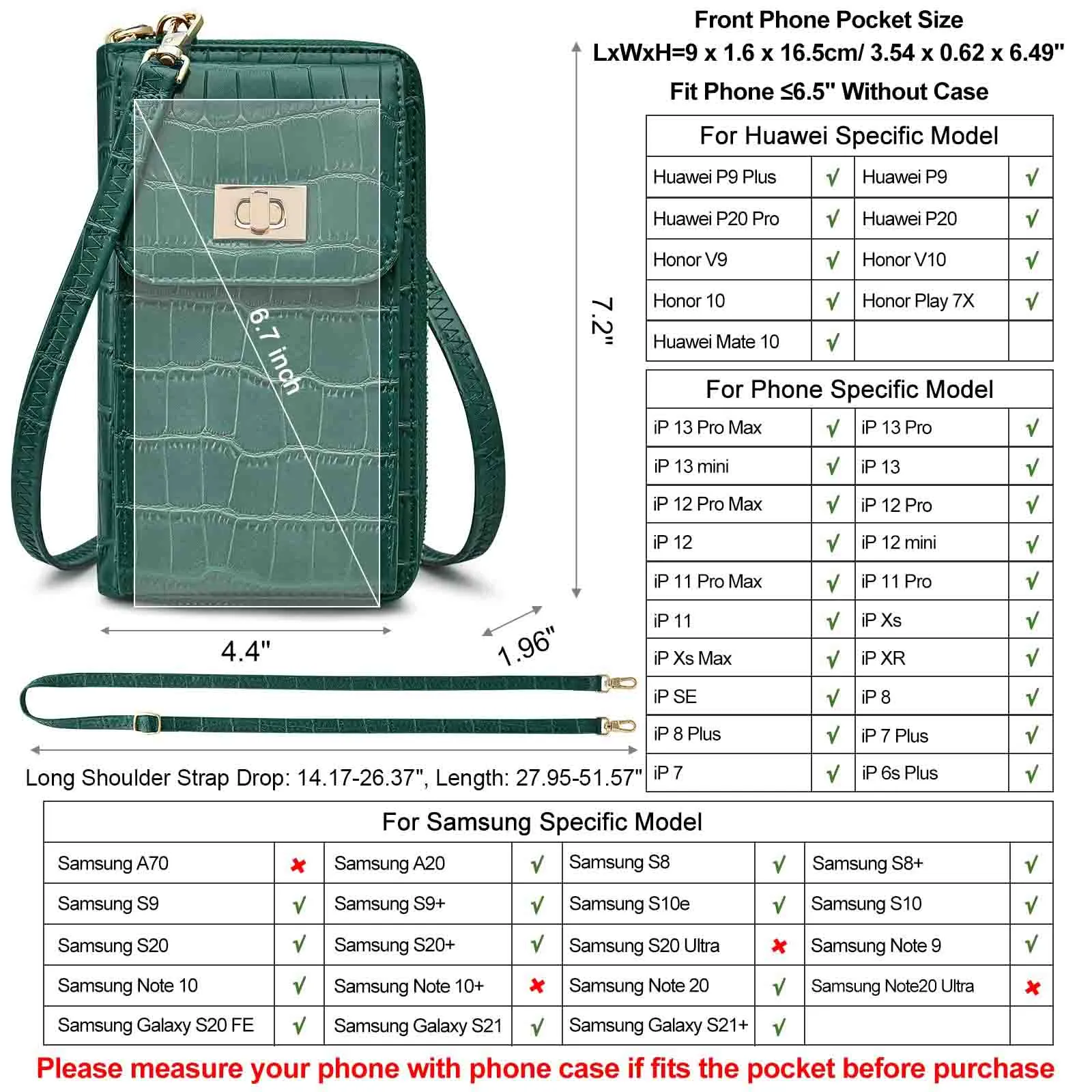 Crocodile Pattern RFID Blocking Cell Phone Purse