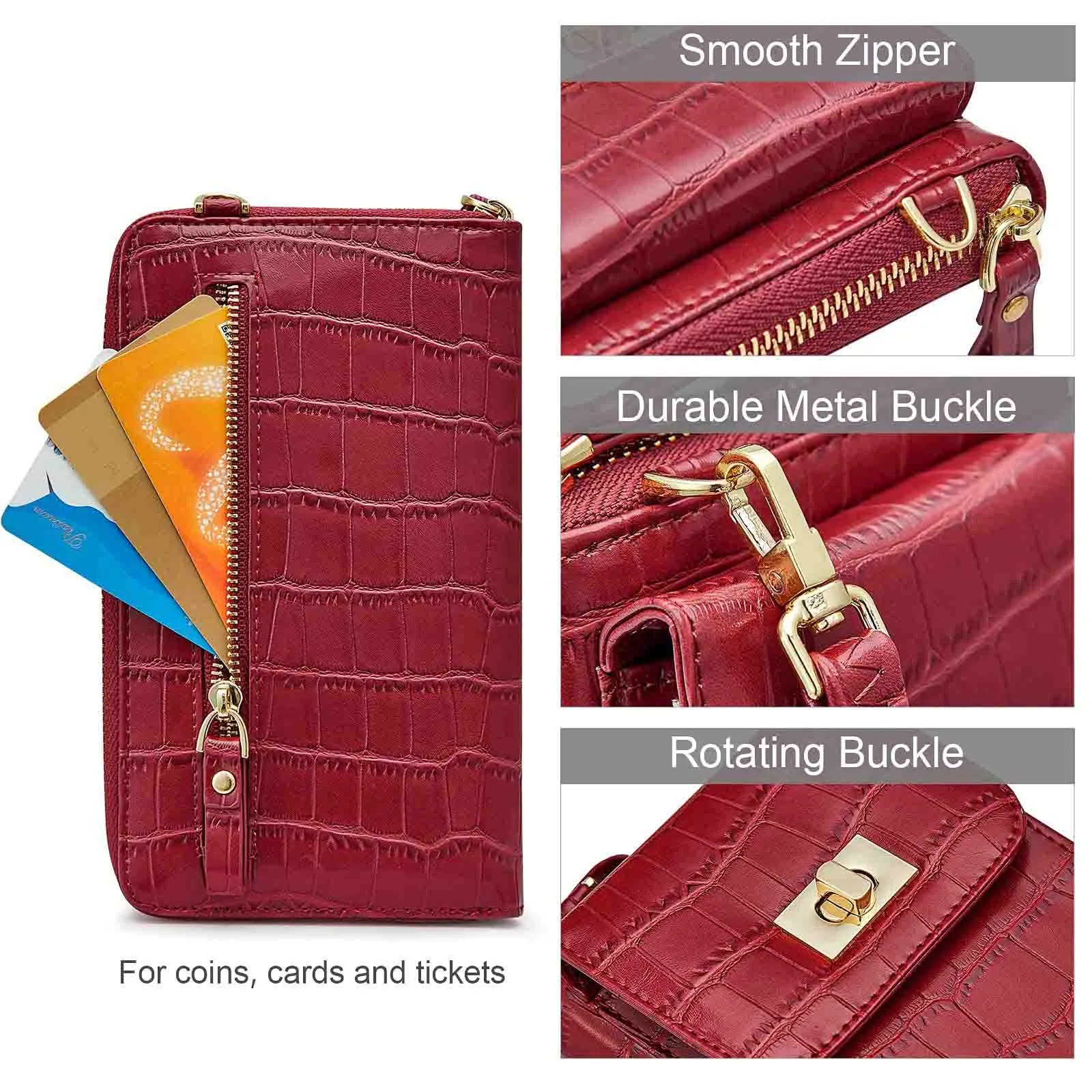 Crocodile Pattern RFID Blocking Cell Phone Purse