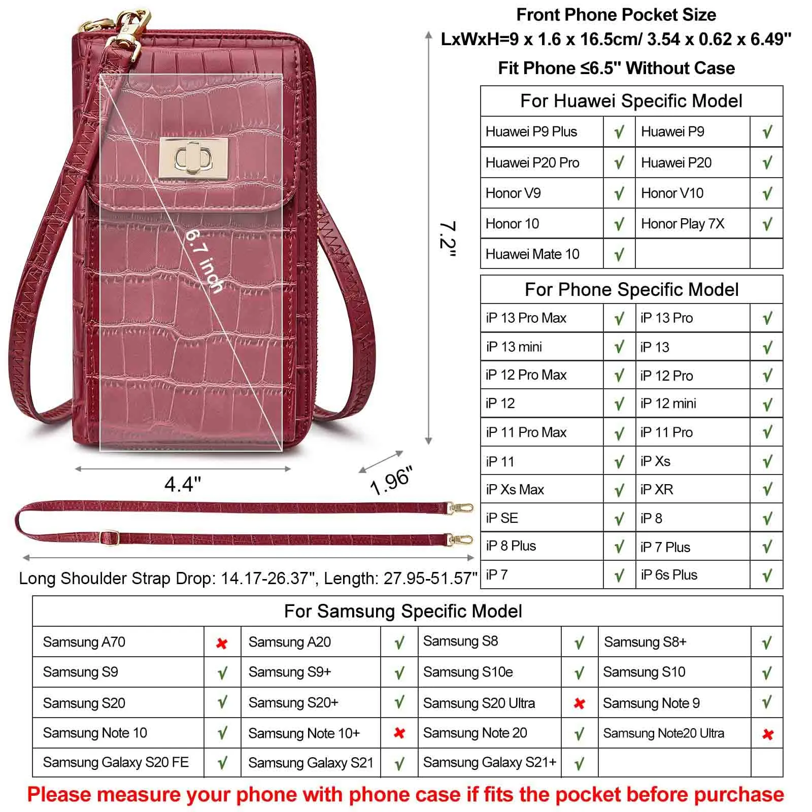 Crocodile Pattern RFID Blocking Cell Phone Purse