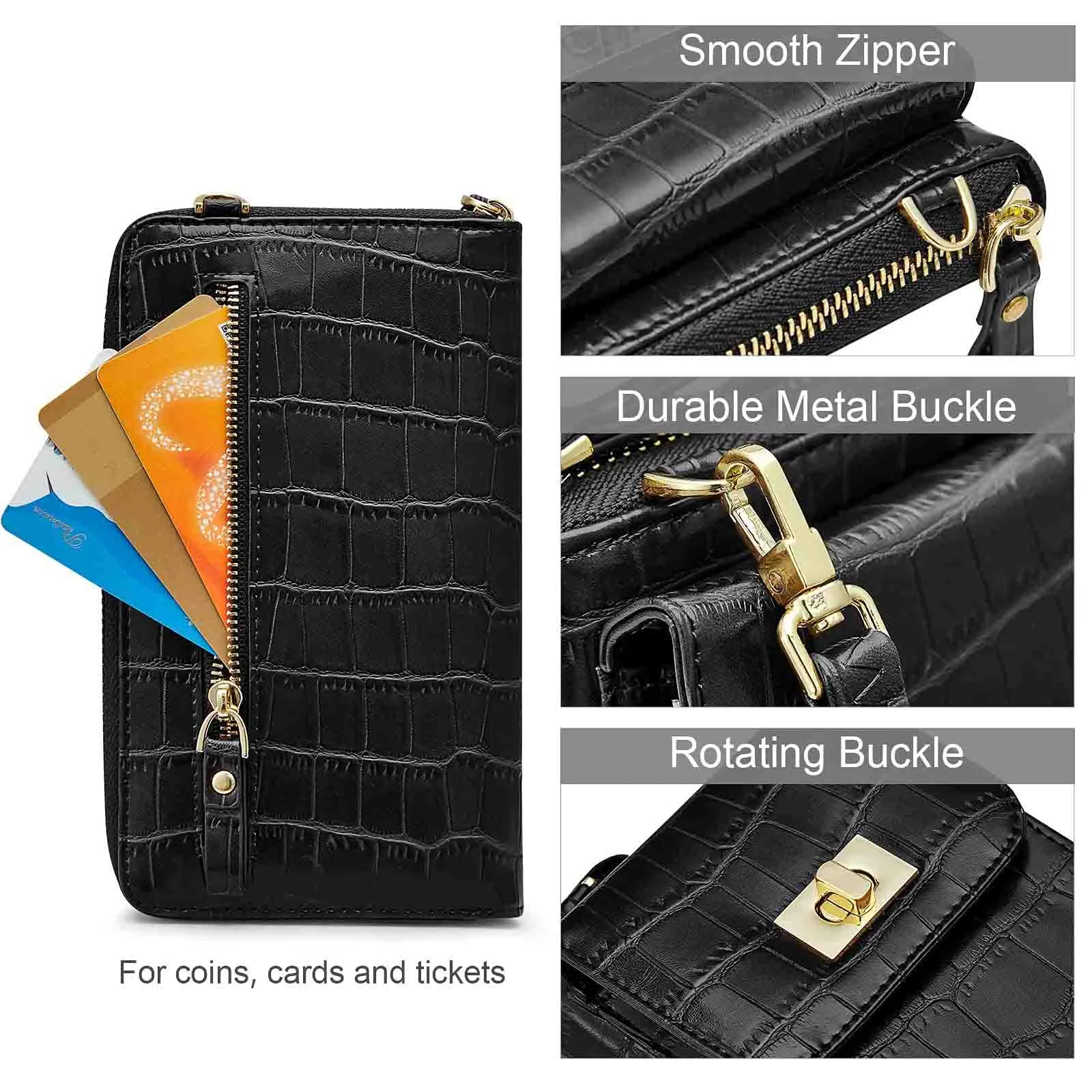 Crocodile Pattern RFID Blocking Cell Phone Purse