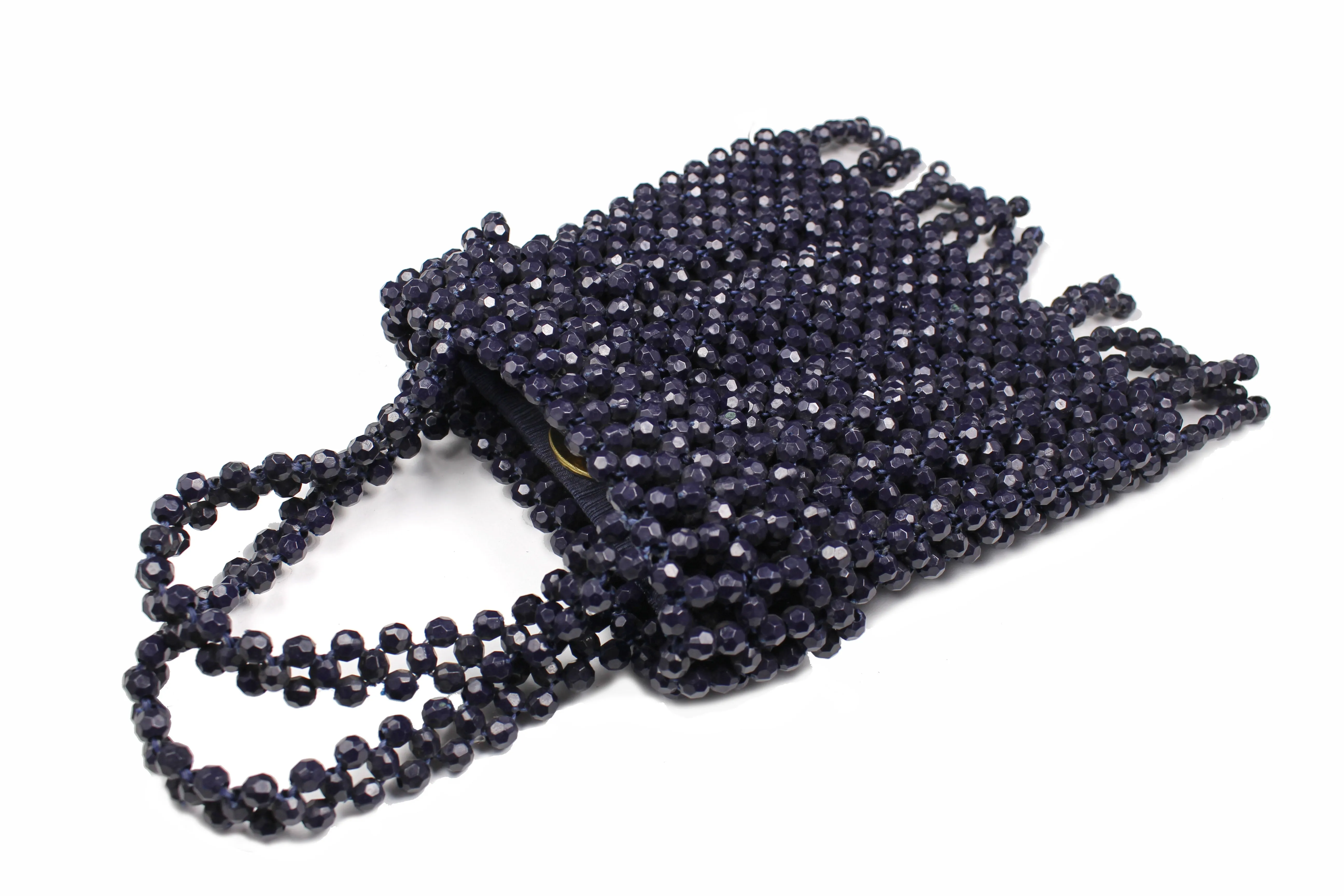 Dark blue faceted beads bag