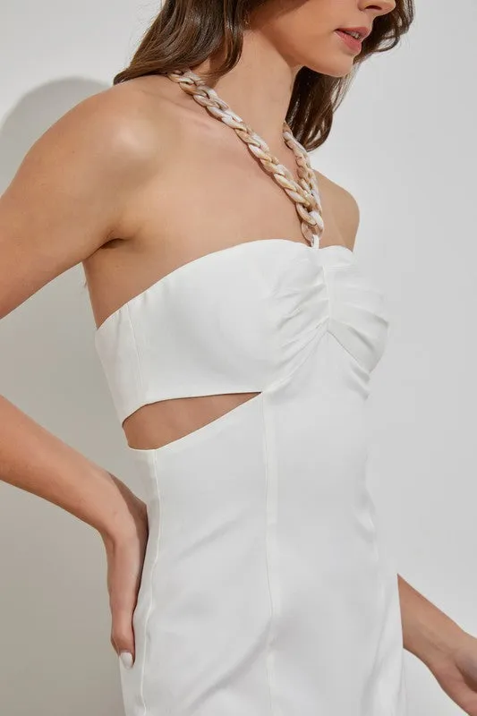 Ella Chain Cutout Mini Dress (White)