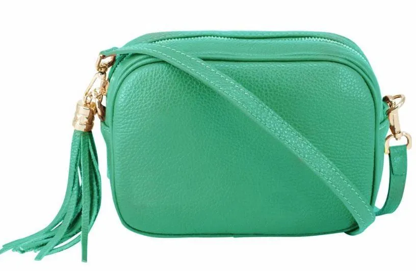 Fabucci Aqua  leather Crossbody bag with Tassel