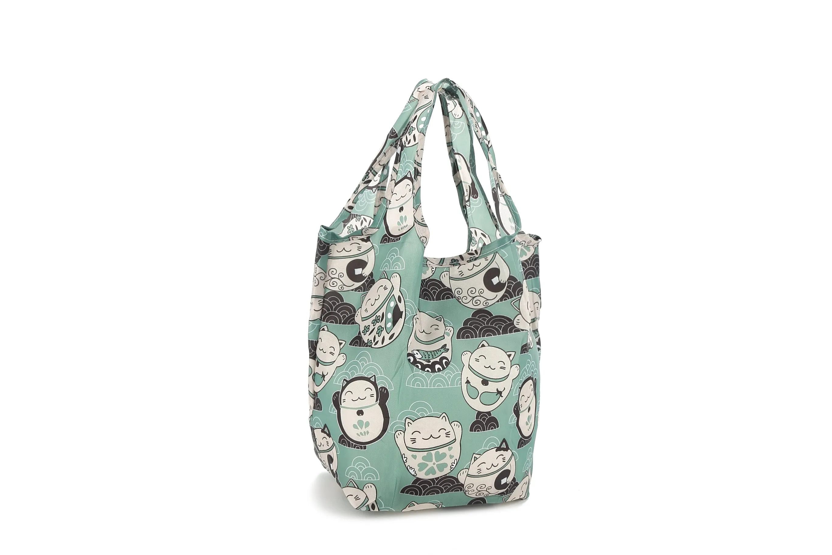 Foldable Bag Joy Lucky Cat Teal