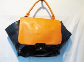 GALIAN NEW YORK synthetic faux leather handbag clutch flap bag BLACK ORANGE