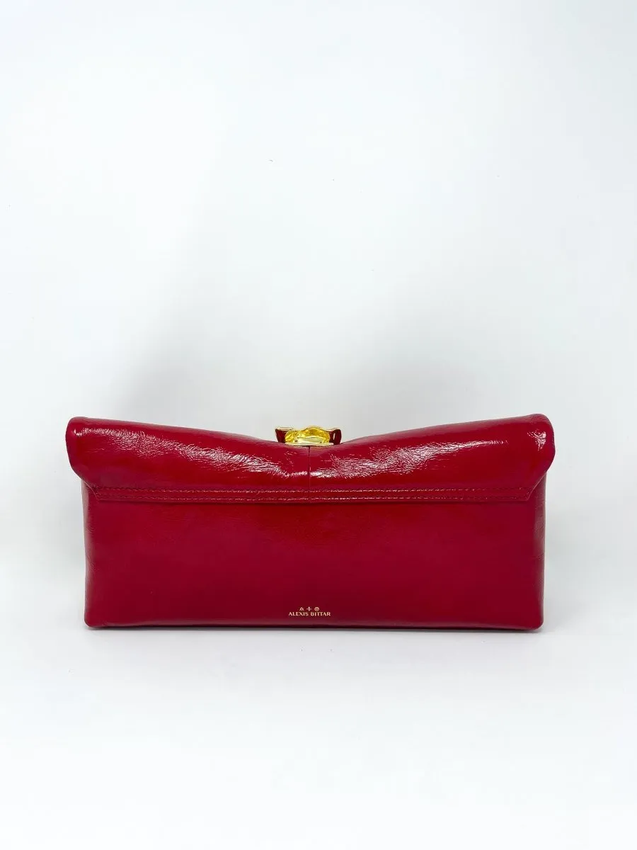 Gold Ribbon Convertible Shoulder Bag in Rouge