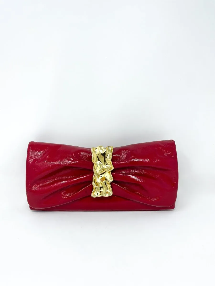 Gold Ribbon Convertible Shoulder Bag in Rouge