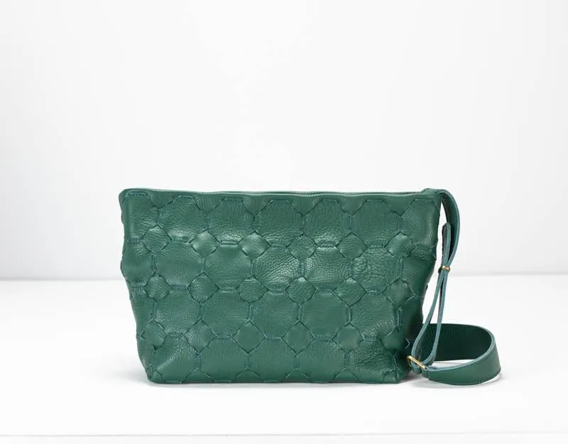 Helon clutch - Handwoven petrol green leather