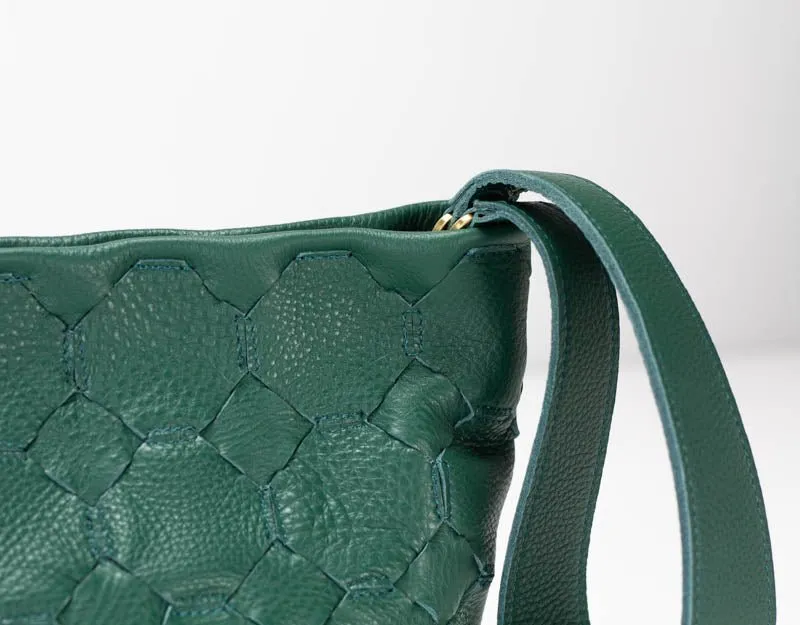 Helon clutch - Handwoven petrol green leather