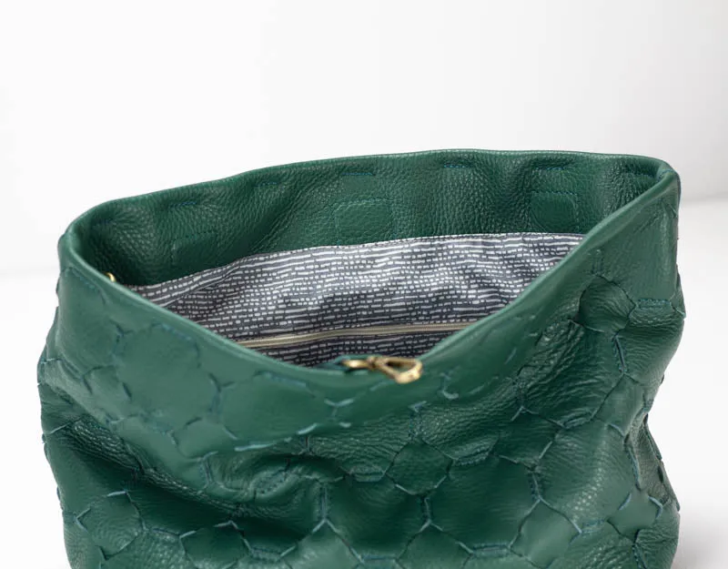 Helon clutch - Handwoven petrol green leather