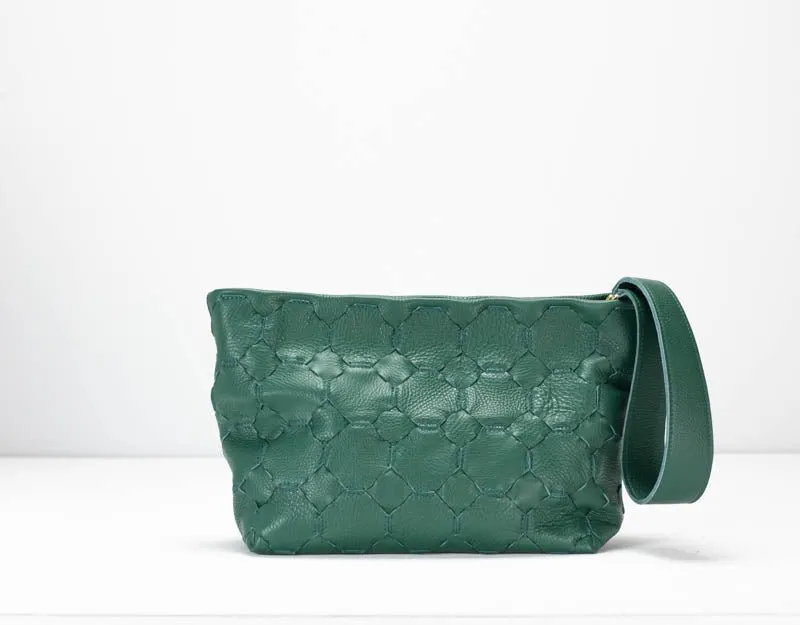 Helon clutch - Handwoven petrol green leather