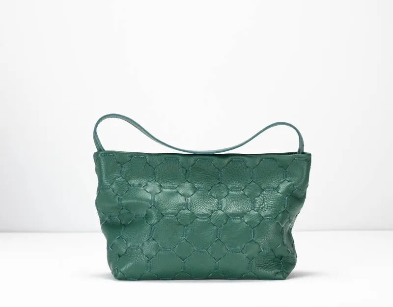 Helon clutch - Handwoven petrol green leather