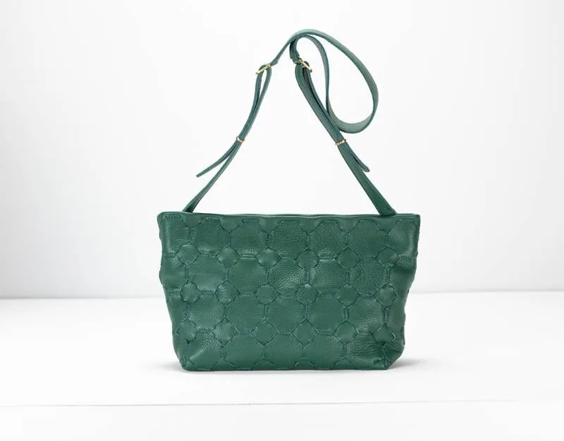 Helon clutch - Handwoven petrol green leather