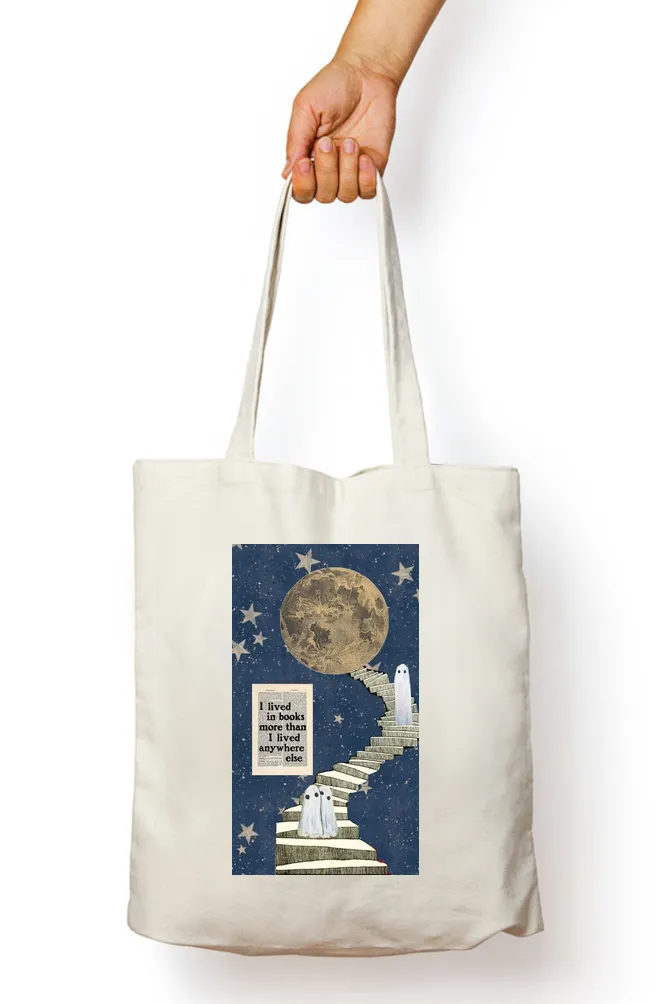 I Live in Books Abstract Tote Bag