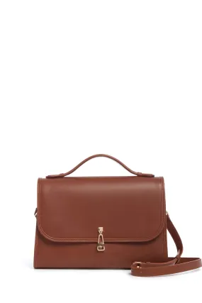 Large Leonora Flap Bag in Cognac Leather