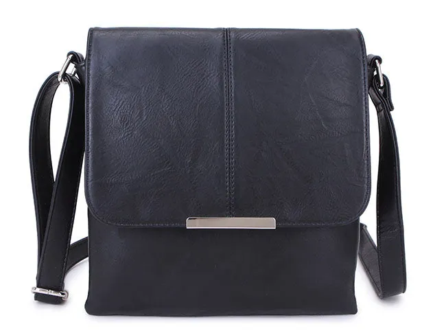 LARGE MULTI POCKET CROSS BODY MESSENGER BAG - BLACK