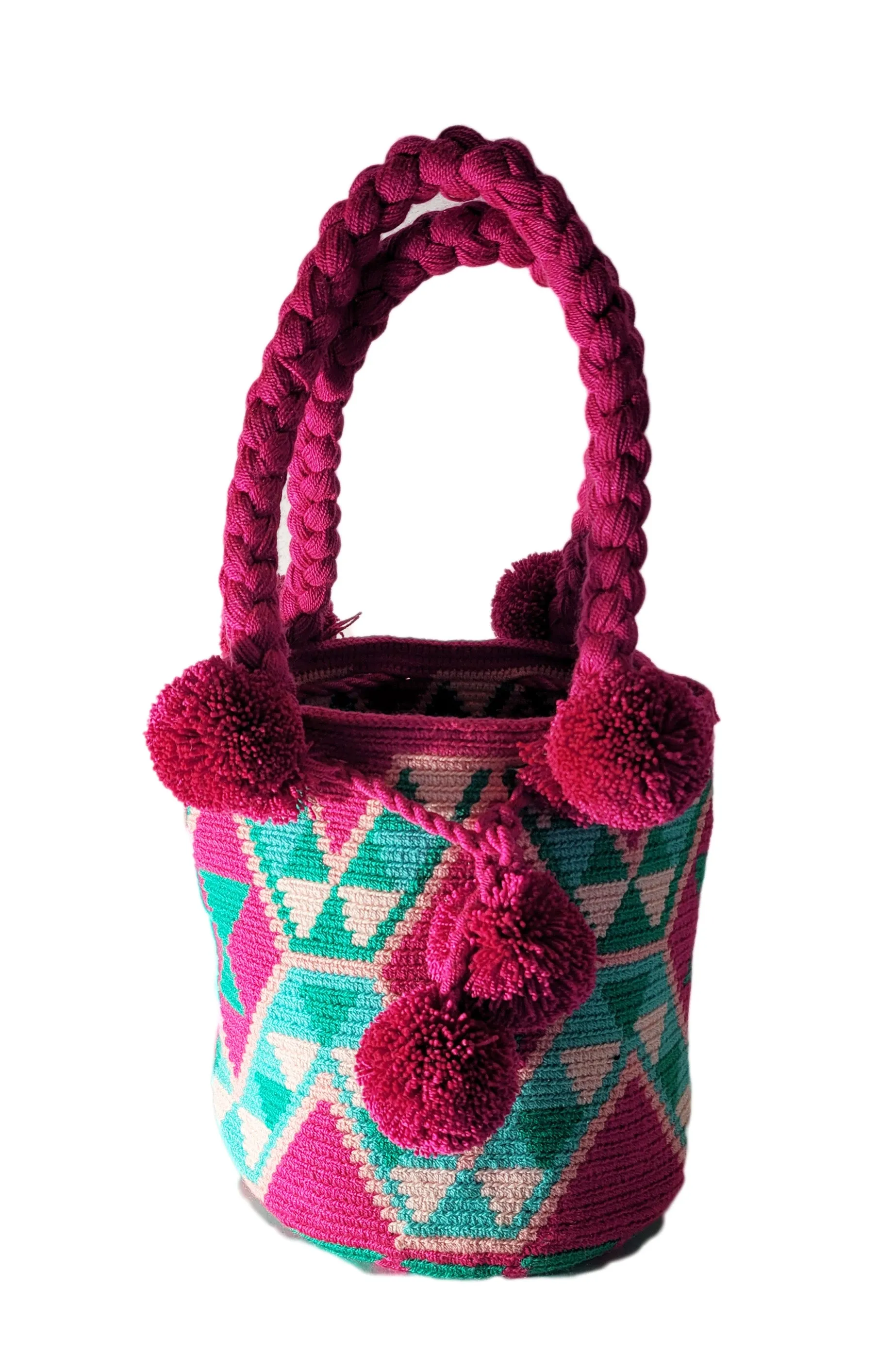 Leah Medium Short Handle Design PomPom Mochila