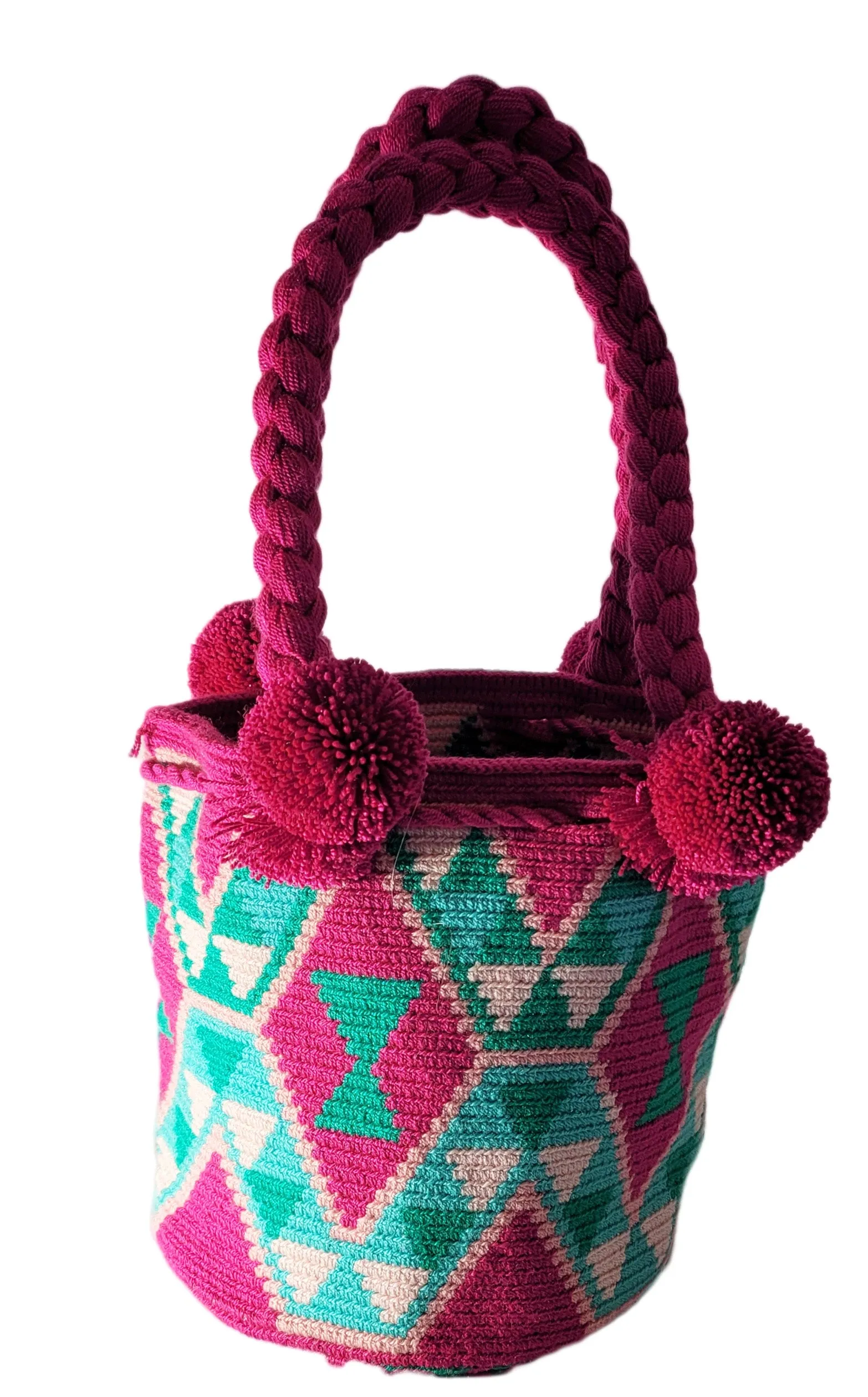 Leah Medium Short Handle Design PomPom Mochila