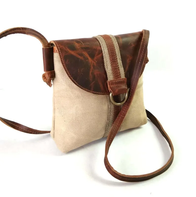 Leather and Canvas Mini Sling Bag