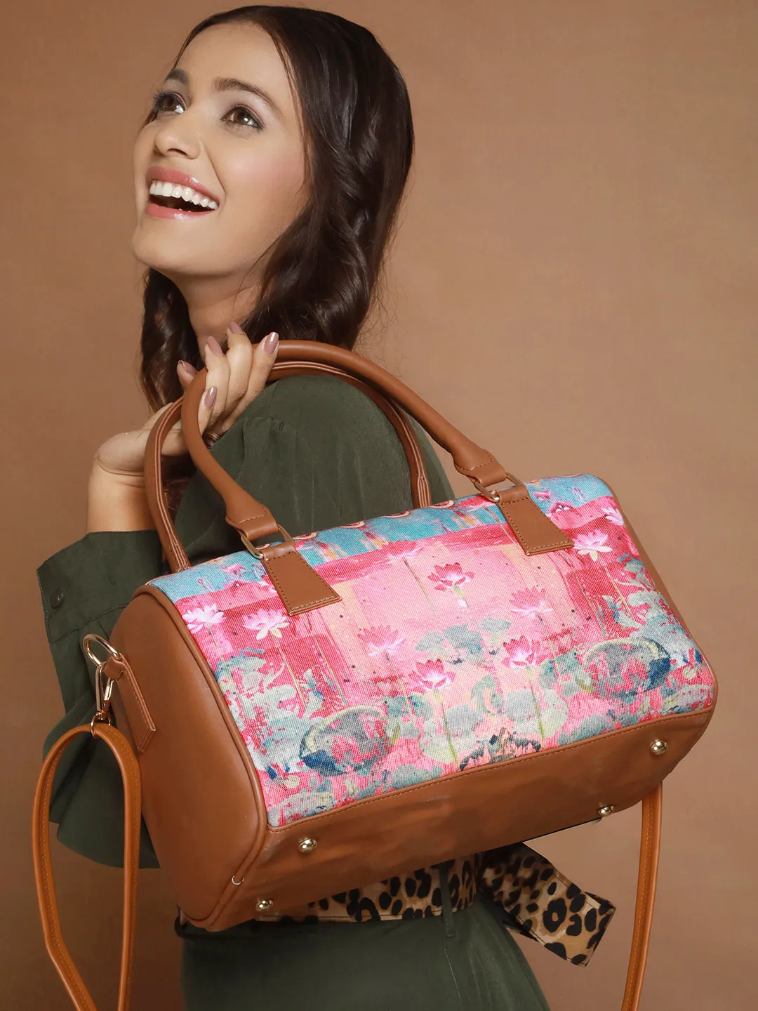 Lotus Motifs Printed Duffel Bag